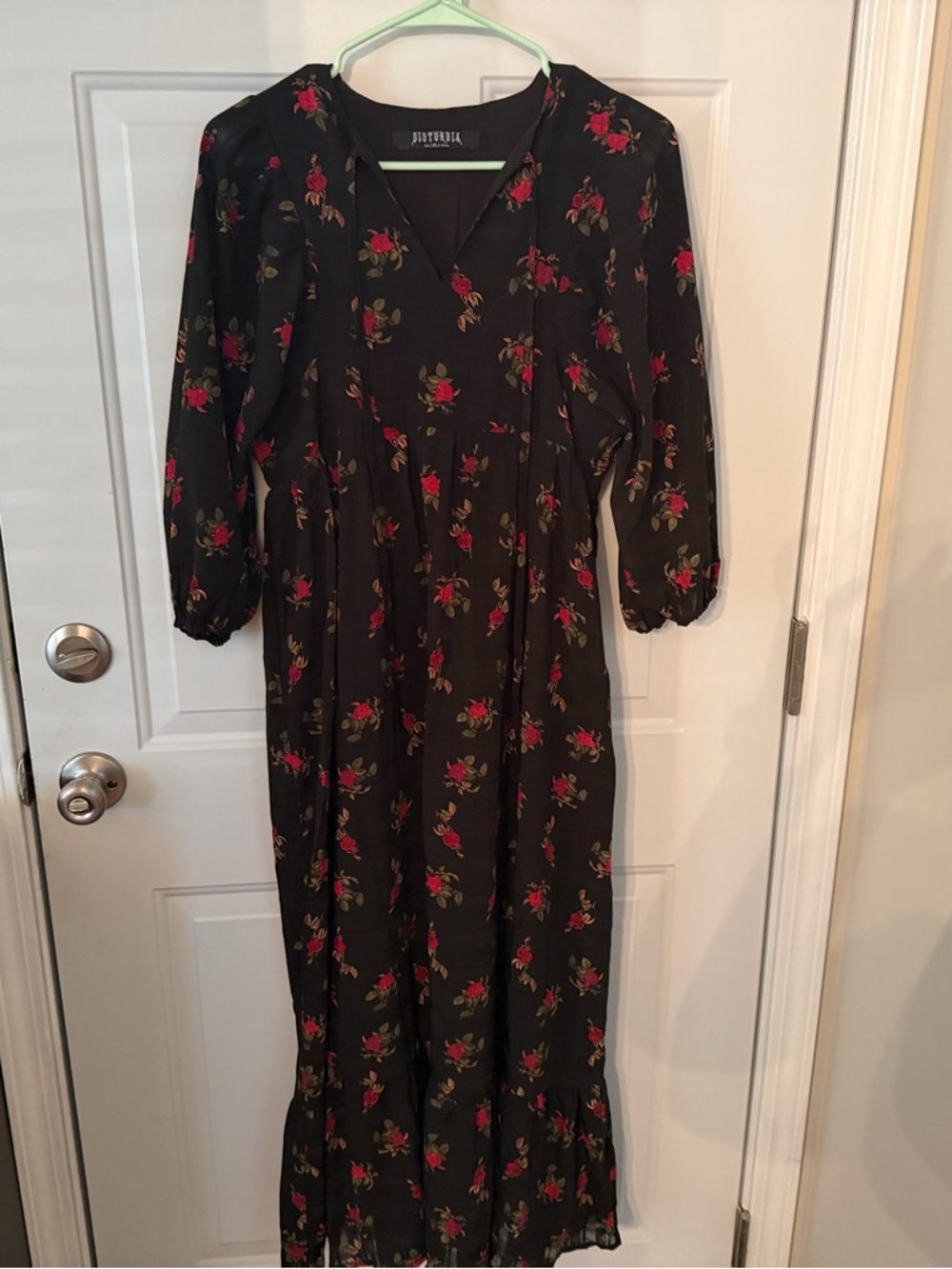 Disturbia Black Maxi Dress with Red Rose Print